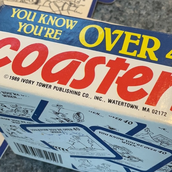 Vintage “Over Forty” box of beverage coasters from 1989. Never used. - Picture 8 of 9